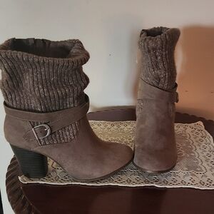 Torrid Taupe Knit Cuff Heeled Boots